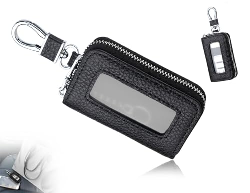 Lhbwhiz Auto Schlüsseletui,Klein Autoschlüssel Hülle,Schlüsseltasche,Schlüsselmäppchen,Schlüsselanhänger tasche,Autoschlüsselhalter Hülle mit Karabiner und Reißverschluss,für Autoschlüssel(Schwarz) von Lhbwhiz