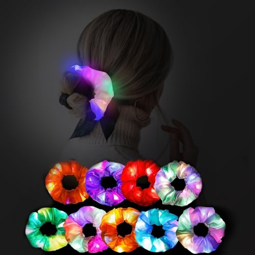Lhdfyqt 10 Stück LED Haargummis, Mädchen Leuchtender Haarschmuck, Leuchtarmbänder, LED Haarbänder, Leuchtende Haargummis mit 3 Licht Modi, für Mädchen Haarschmuck, Karneval, Kostümpartys von Lhdfyqt