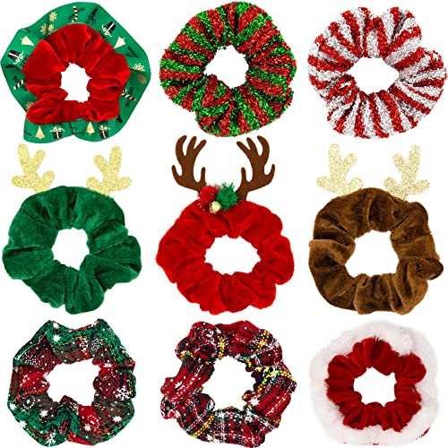 Weihnachten Haargummis Xmas Elastics Bobbles Haarbänder Haarband Haargummi Seile Pferdeschwanzhalter Stirnband Bunte Haarschmuck Haarseil für Mädchen Frauen Haarschmuck (9 Stücke) von LhyBtm