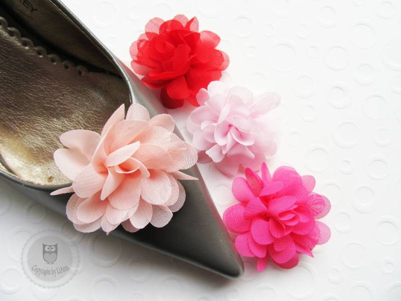 Schuhclips Ca. 4, 5 cm - Chiffonblüte in Apricot, Rosa, Pink Oder Rot von LiAnnKunterbunt