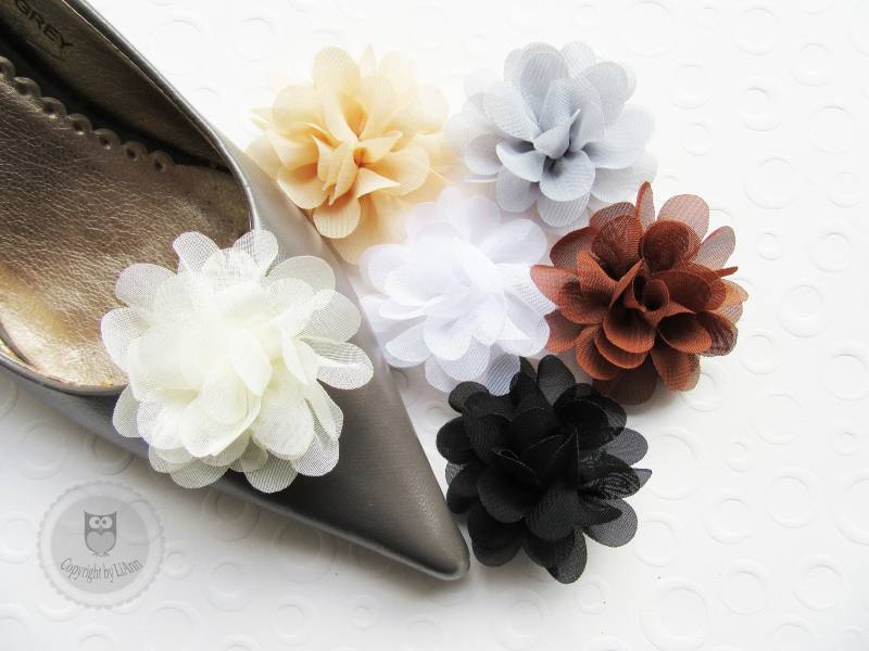 Schuhclips Ca. 4, 5 cm - Chiffonblüte in Vanille/Elfenbein Champagner, Weiß, Beige, Braun, Grau Oder Schwarz von LiAnnKunterbunt
