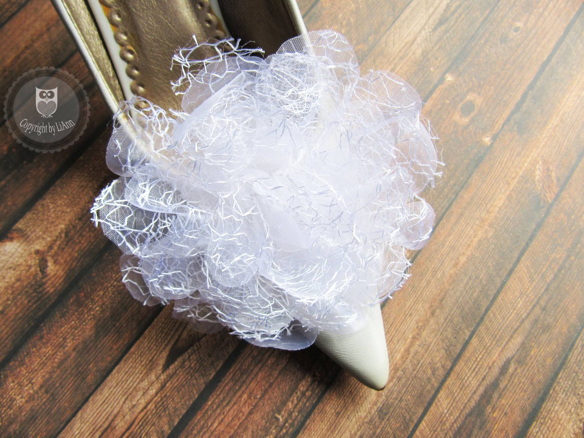 Schuhclips Xl Ca. 11 cm - Organza White Schneeweiß Schuhclips Xl Ca. 11 cm - Organza White Schneeweiß von LiAnnKunterbunt