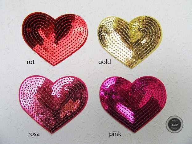 1 Applikation Herz Mit Pailletten, Farbwahl Rot, Gold, Rosa Oder Pink 1 Applikation Herz Mit Pailletten, Farbwahl Rot, Gold, Rosa Oder Pink von LiAnnMaterial