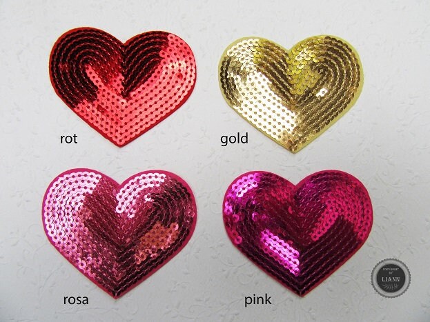 1 Applikation Herz Mit Pailletten, Farbwahl Rot, Gold, Rosa Oder Pink von LiAnnMaterial