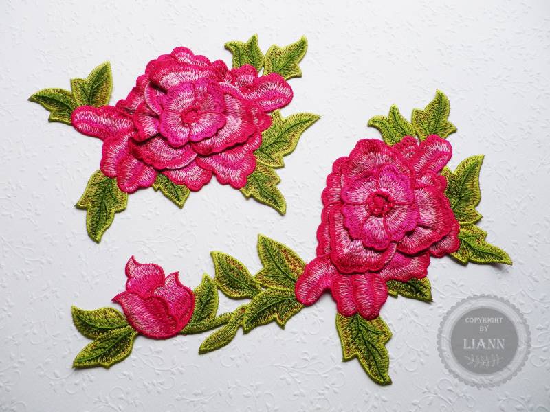1 Applikation Stickerei Rosen, Pink-Rosa, Auswahl von LiAnnMaterial
