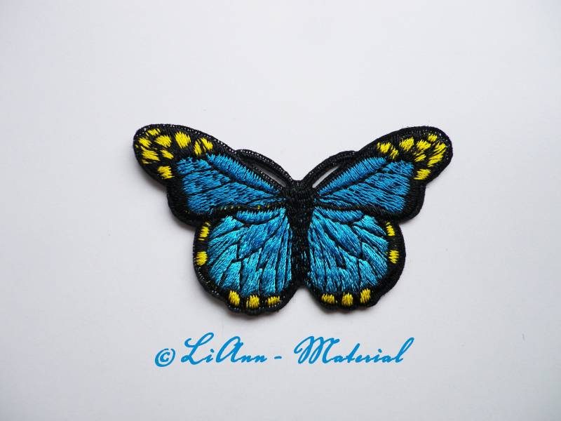 1 Bügelbild Applikation Schmetterling, Blau-Gelb von LiAnnMaterial