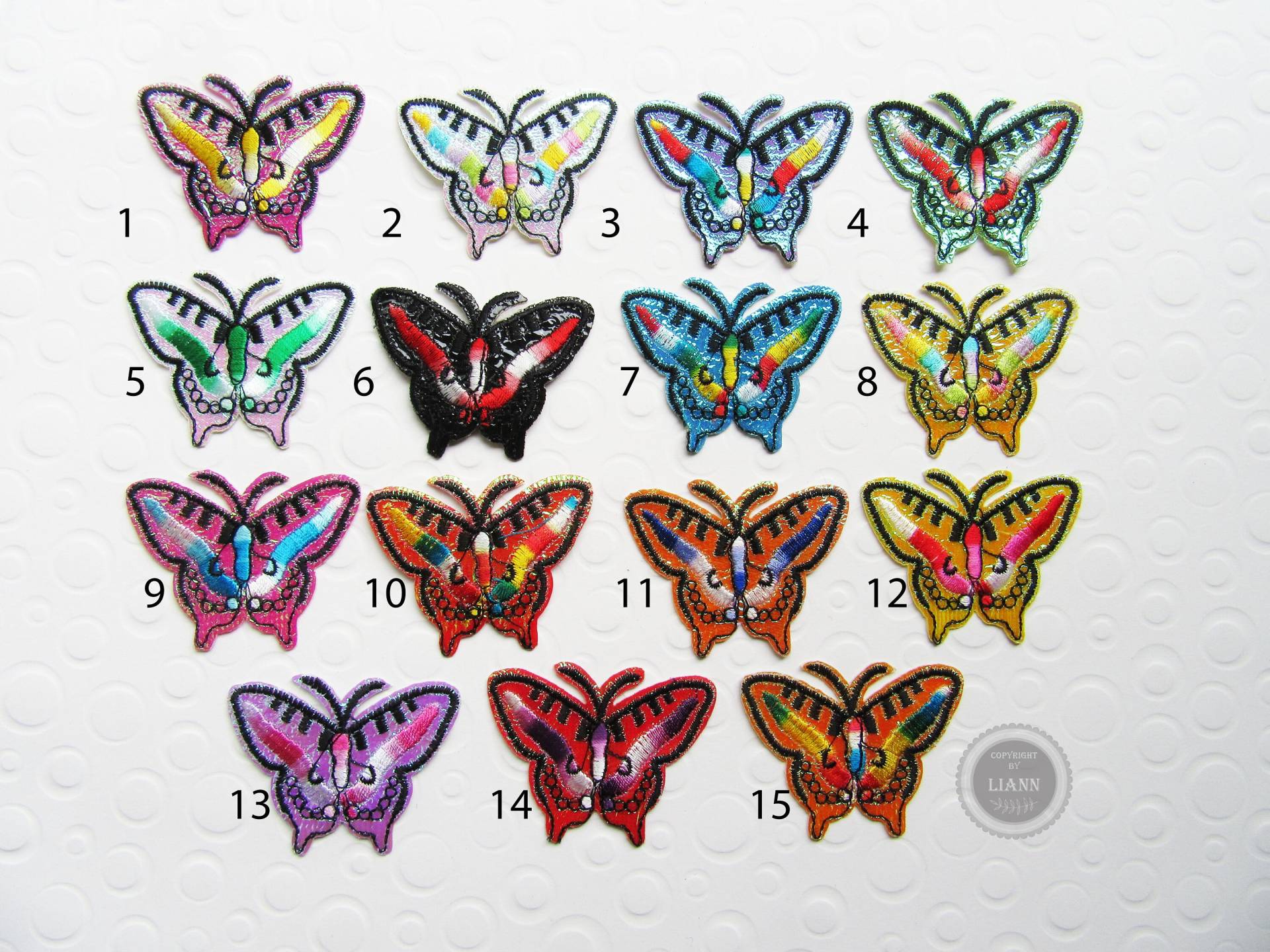 1 Bügelbild Applikation Schmetterling, Farbwahl 15 Farben Pink, Gelb, Orange, Schwarz, Blau, Grün, Rot, Rosa Usw 1 Bügelbild Applikation Schmetterling, Farbwahl 15 Farben Pink, Gelb, Orange, Schwarz, Blau, Grün, Rot, Rosa Usw von LiAnnMaterial