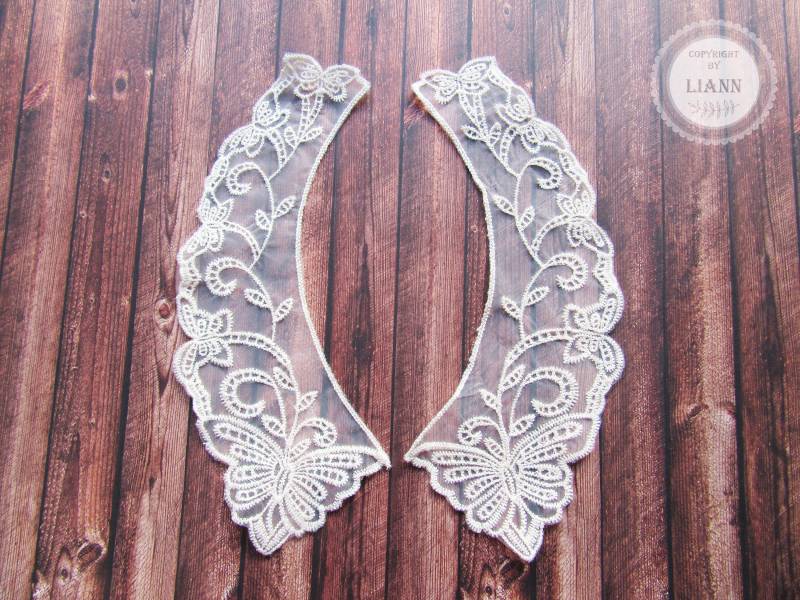 1 Creme/Hellbeiger Stickerei Kragen Spitze 2Teilig 1 Creme/Hellbeiger Stickerei Kragen Spitze 2Teilig von LiAnnMaterial