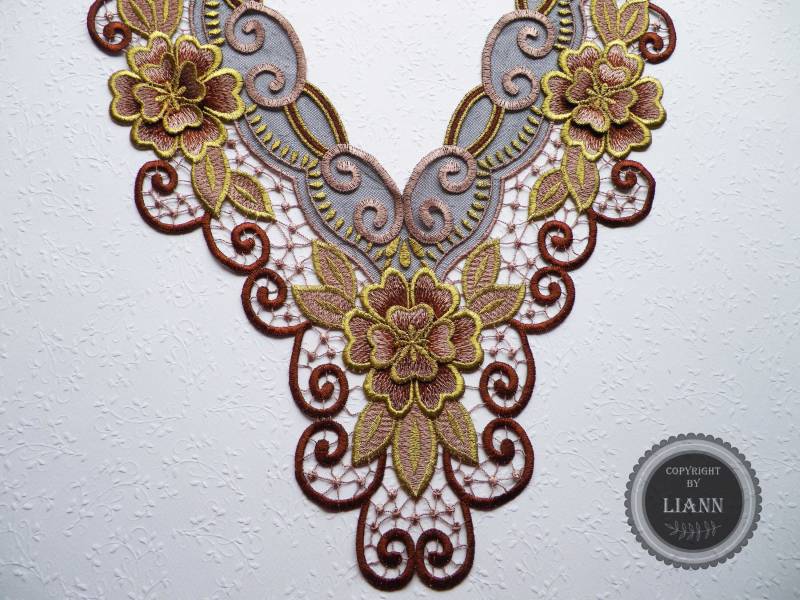 1 Gr. Beige-Braune Applikation Stickerei Blüten - Spitzeneinsatz 1 Gr. Beige-Braune Applikation Stickerei Blüten - Spitzeneinsatz von LiAnnMaterial
