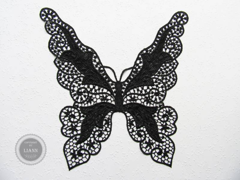 1 Große Applikation Schmetterling, Schwarz - Spitzeneinsatz 1 Große Applikation Schmetterling, Schwarz - Spitzeneinsatz von LiAnnMaterial