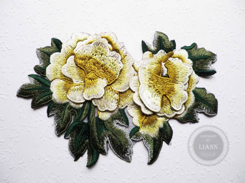 1 Große Applikation Stickerei Rosen, Gelblich-Grün 1 Große Applikation Stickerei Rosen, Gelblich-Grün von LiAnnMaterial