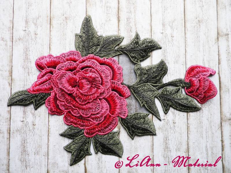 1 Große Applikation Stickerei Rosen, Pink-Rot von LiAnnMaterial