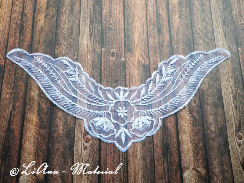 1 Große Schneeweiße Applikation Stickerei Blüten - Spitzeneinsatz von LiAnnMaterial