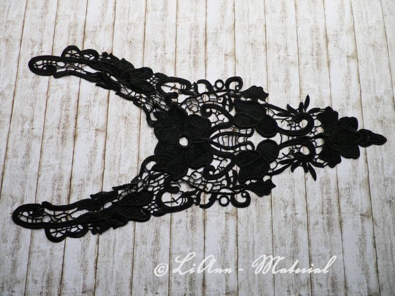1 Große Schwarze Applikation Stickerei | Art.-Nr. Ap9 - Spitzeneinsatz von LiAnnMaterial