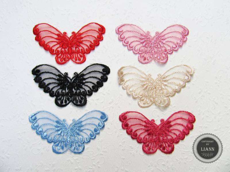 1 Kleine Applikation Schmetterling, Farbwahl Rot, Pink, Rosa, Schwarz, Hellblau, Apricot von LiAnnMaterial