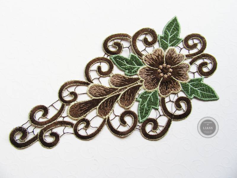 1 Kleine Applikation Stickerei Ornamente, Grün-Braun-Beige 1 Kleine Applikation Stickerei Ornamente, Grün-Braun-Beige von LiAnnMaterial