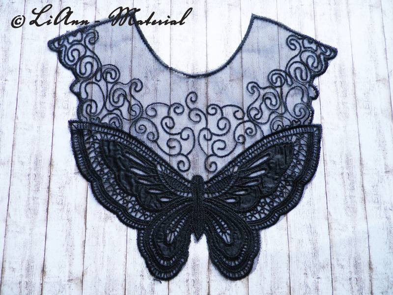 1 Schwarze Applikation Stickerei Schmetterling | Art.-Nr. Eaa - Spitzeneinsatz 1 Schwarze Applikation Stickerei Schmetterling | Art.-Nr. Eaa - Spitzeneinsatz von LiAnnMaterial
