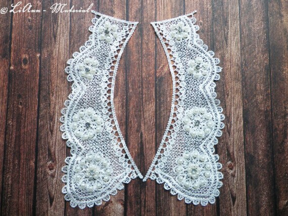 1 Stickerei Kragen Spitze 2Teilig, Farbwahl Weiß Oder Creme 1 Stickerei Kragen Spitze 2Teilig, Farbwahl Weiß Oder Creme von LiAnnMaterial