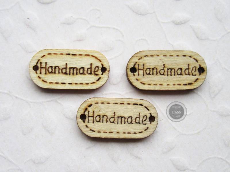 10 Holz-Aufnäher "Handmade", Natur 10 Holz-Aufnäher "Handmade", Natur von LiAnnMaterial