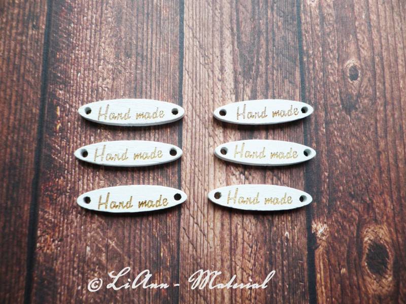 10 Holz-Aufnäher "Handmade", Weiß 10 Holz-Aufnäher "Handmade", Weiß von LiAnnMaterial