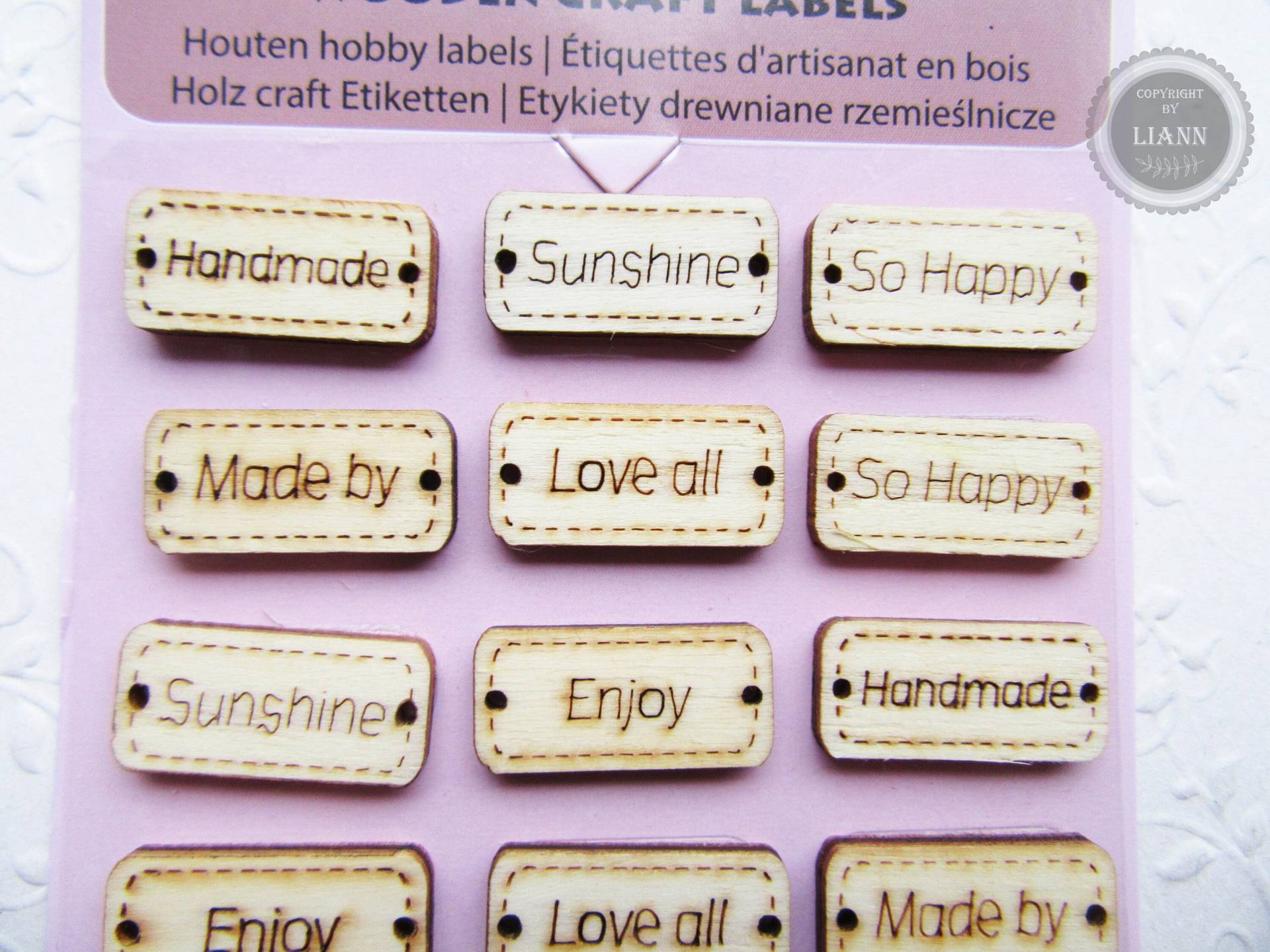 18 Holz-Aufnäher "Handmade Etc.", Natur 18 Holz-Aufnäher "Handmade Etc.", Natur von LiAnnMaterial