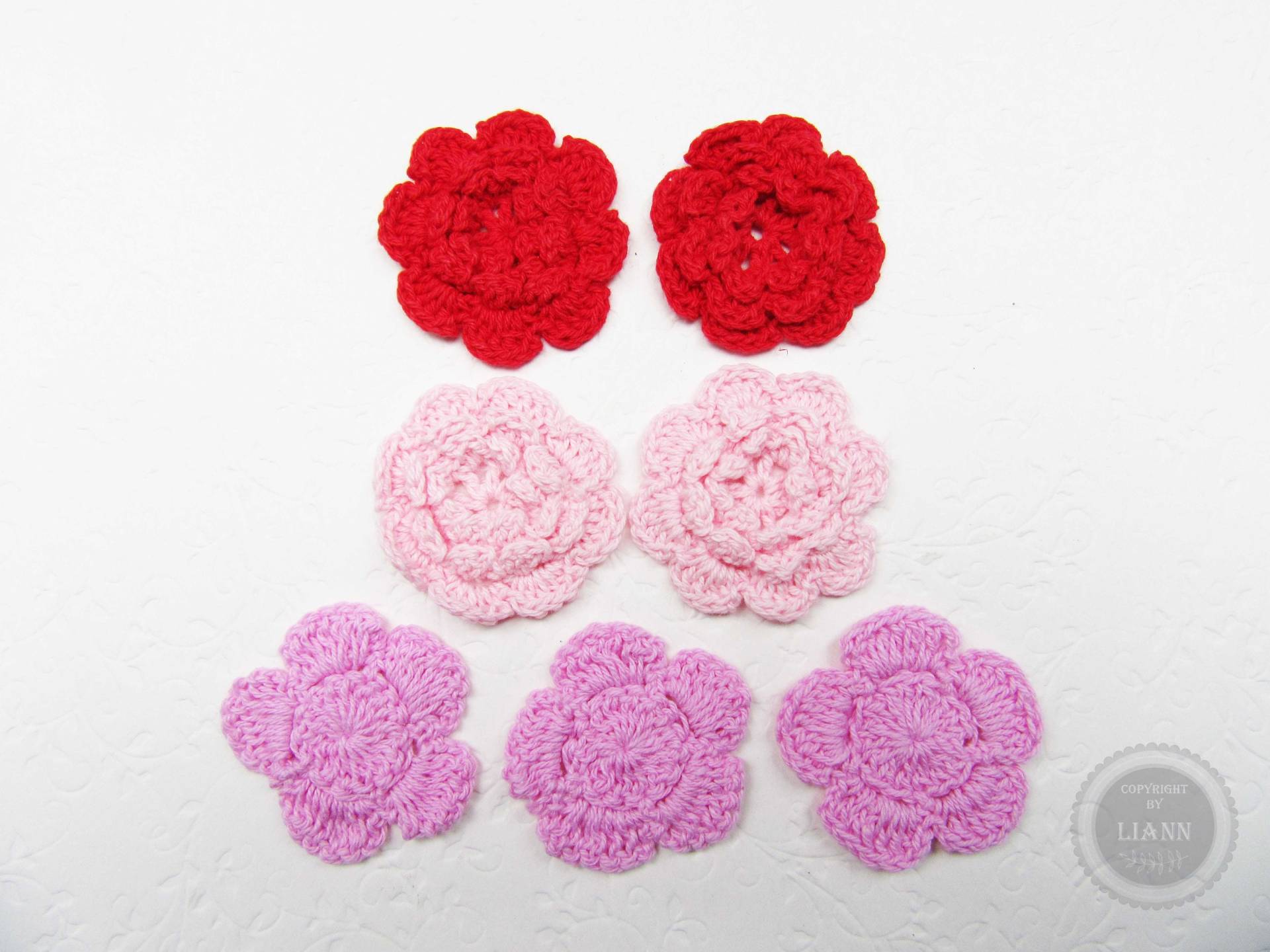 2/3 Häkelblumen, Auswahl Rot, Rosa Oder Pink 2/3 Häkelblumen, Auswahl Rot, Rosa Oder Pink von LiAnnMaterial