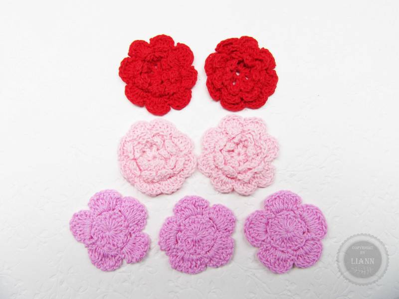 2/3 Häkelblumen, Auswahl Rot, Rosa Oder Pink 2/3 Häkelblumen, Auswahl Rot, Rosa Oder Pink von LiAnnMaterial