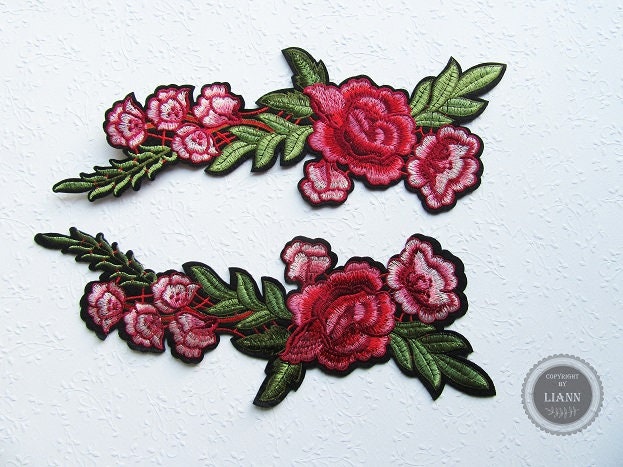 2 Bügelbilder Applikation Rosen Stickerei von LiAnnMaterial