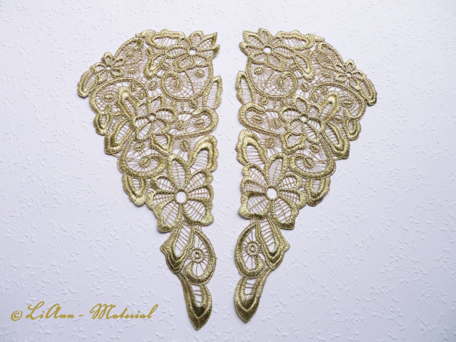 2 Große Goldene Applikationen Blumenranke - Spitzeneinsatz 2 Große Goldene Applikationen Blumenranke - Spitzeneinsatz von LiAnnMaterial