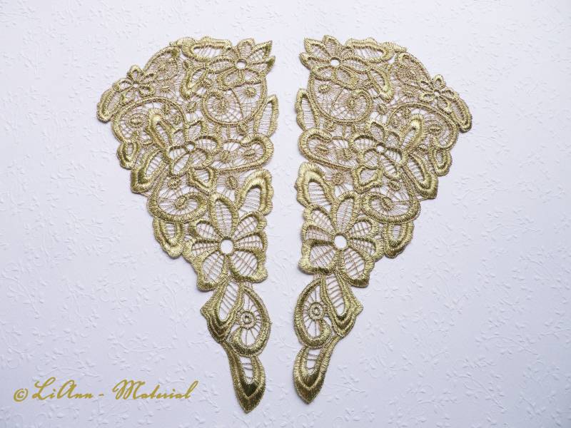 2 Große Goldene Applikationen Blumenranke - Spitzeneinsatz 2 Große Goldene Applikationen Blumenranke - Spitzeneinsatz von LiAnnMaterial