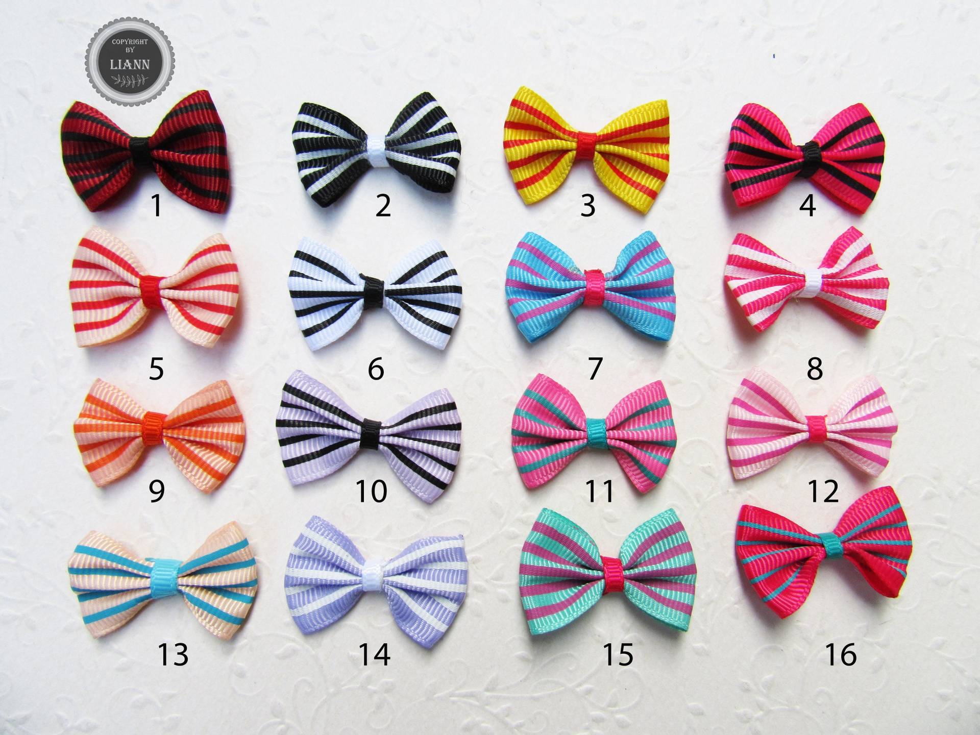 2 Kleine Schleifen, Gestreift, Farbwahl Pink Rot Schwarz Flieder Lila Weiß Rosa Orange Apricot Türkis Blau Gelb 2 Kleine Schleifen, Gestreift, Farbwahl Pink Rot Schwarz Flieder Lila Weiß Rosa Orange Apricot Türkis Blau Gelb von LiAnnMaterial