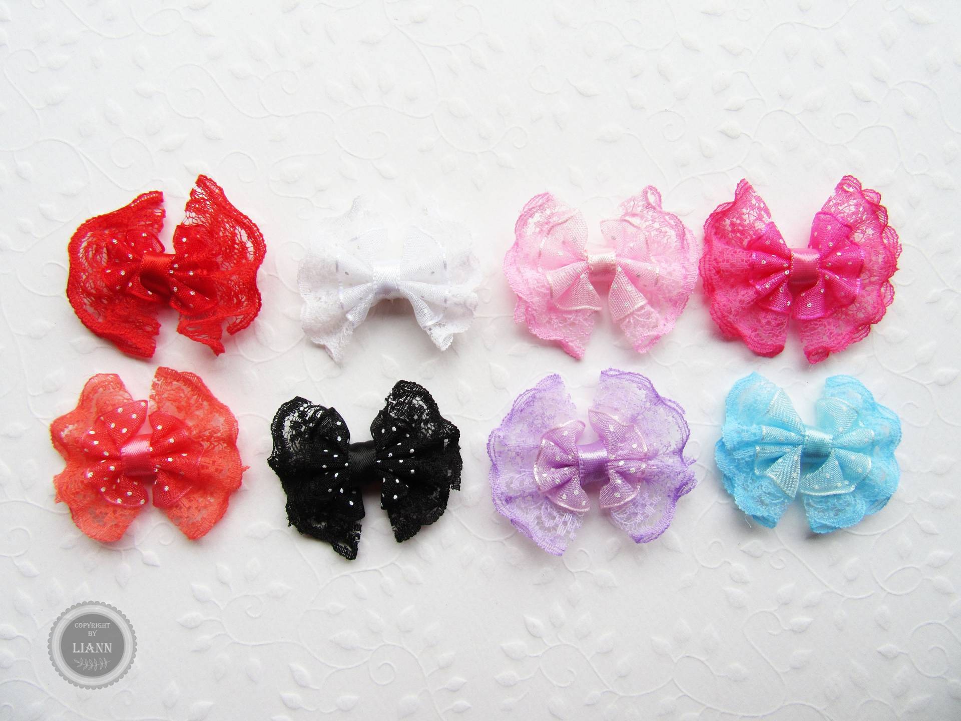 2 Spitzenschleifen Mit Organza, Farbwahl Rot, Schwarz, Weiß, Rosa, Pink, Hellblau, Flieder, Wassermelonenrot 2 Spitzenschleifen Mit Organza, Farbwahl Rot, Schwarz, Weiß, Rosa, Pink, Hellblau, Flieder, Wassermelonenrot von LiAnnMaterial
