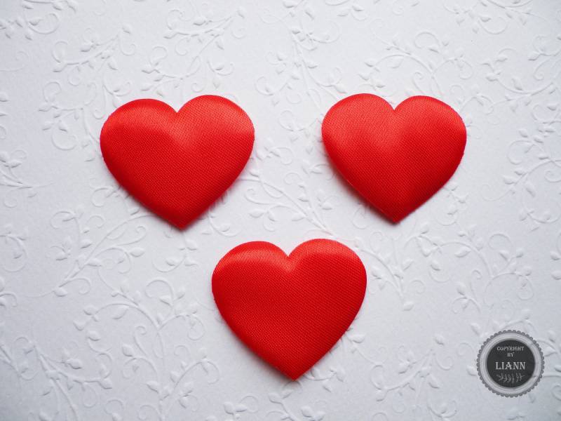 6 Kleine Applikationen Satin Herzchen, Rot 6 Kleine Applikationen Satin Herzchen, Rot von LiAnnMaterial
