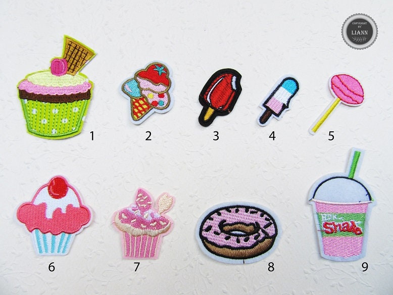 Ab 1 Euro Bügelbild Applikation Süßigkeiten, Auswahl Eistüte, Muffin, Donut, Eishörnchen von LiAnnMaterial