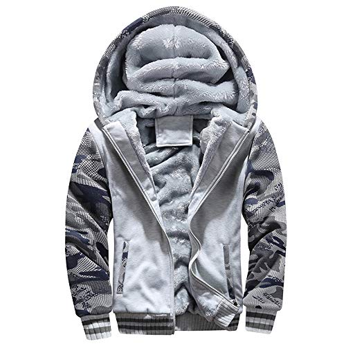 VSUSN Herren Kapuzenpullover mit Reißverschluss, Langarm Kapuzenjacke, Winter Warm Fleece-Innenseite Sweatshirt, Plus Dicke Fleecejacke, Sweatjacke Mit Kapuze(Camouflage&Weiß, M) von VSUSN