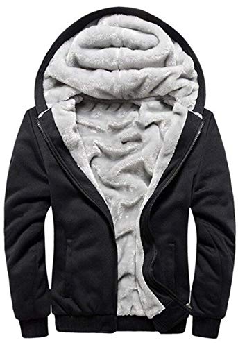 VSUSN Herren Kapuzenpullover mit Reißverschluss, Langarm Kapuzenjacke, Winter Warm Fleece-Innenseite Sweatshirt, Plus Dicke Fleecejacke, Sweatjacke Mit Kapuze(Schwarz, 4XL) von VSUSN