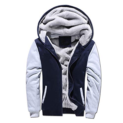 VSUSN Herren Kapuzenpullover mit Reißverschluss, Langarm Kapuzenjacke, Winter Warm Fleece-Innenseite Sweatshirt, Plus Dicke Fleecejacke, Sweatjacke Mit Kapuze(Blau&Grau, 5XL) von VSUSN