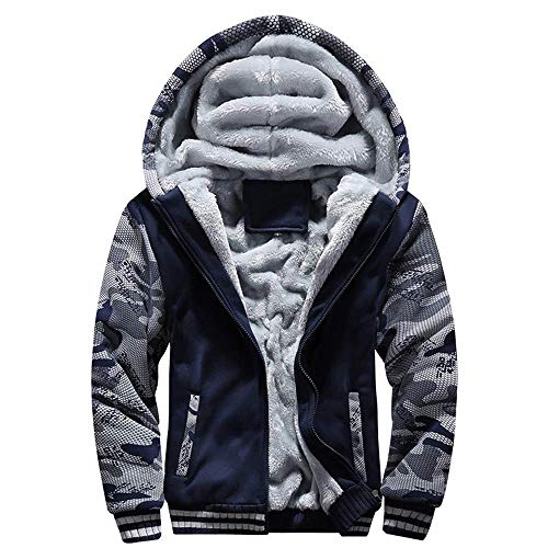 VSUSN Herren Kapuzenpullover mit Reißverschluss, Langarm Kapuzenjacke, Winter Warm Fleece-Innenseite Sweatshirt, Plus Dicke Fleecejacke, Sweatjacke Mit Kapuze(Camouflage&Blau, 2XL) von VSUSN