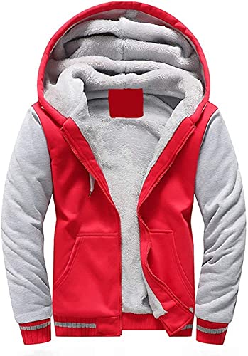 VSUSN Herren Kapuzenpullover mit Reißverschluss, Langarm Kapuzenjacke, Winter Warm Fleece-Innenseite Sweatshirt, Plus Dicke Fleecejacke, Sweatjacke Mit Kapuze(Rot, 3XL) von VSUSN