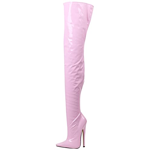LiJJi Oberschenkelhohe Stiefel für Damen, 18 cm, High Heels, sexy Stiletto, dünner Absatz, Overknee-Stiefel mit Reißverschluss, aufregende Stripper-Club-Pole-Dance-Schuhe von LiJJi