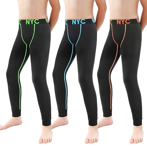 LiKing 3er Pack Kompressions Leggings Kinder Jungen Sportunterwäsche Fußball Trainingsanzüge Lange Unterhose Mit Slogan 2601-122_128-3 von LiKing