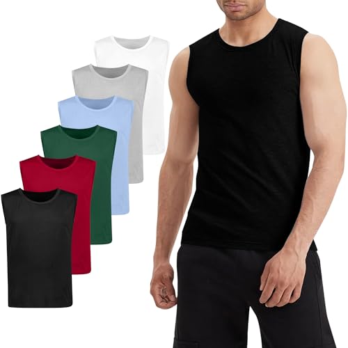 LiKing 6er Pack Unterhemd Herren Unterhemden Gym Tank Top Muskelshirts Unterziehshirt Baumwolle Achselshirts Sport Tanktop Männer mit Rundhals 8301 UN L von LiKing