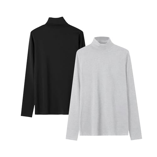 LiKing Rollkragenpullover Damen Baumwolle Basic Langarmshirt Damen Turtleneck Oberteil Tops High Collar Slim Fit T-Shirt Top for Autumn Winter 2er Pack 2XL 6351 BG von LiKing