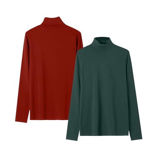 LiKing Rollkragenpullover Damen Baumwolle Basic Langarmshirt Damen Turtleneck Oberteil Tops High Collar Slim Fit T-Shirt Top for Autumn Winter 2er Pack M 6351 RG von LiKing