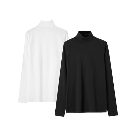 LiKing Rollkragenpullover Damen Baumwolle Basic Langarmshirt Damen Turtleneck Oberteil Tops High Collar Slim Fit T-Shirt Top for Autumn Winter 2er Pack Schwarz Weiß 2XL 6351 BW von LiKing