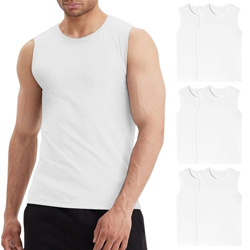 LiKing Unterhemd Herren Unterhemden Gym Tank Top Muskelshirts Unterziehshirt Baumwolle Achselshirts Sport Tanktop Männer 6 Pack Weiß M von LiKing