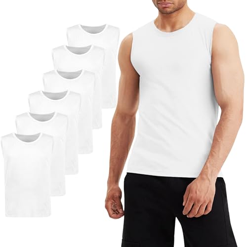 LiKing Unterhemd Herren Unterhemden Gym Tank Top Muskelshirts Unterziehshirt Baumwolle Achselshirts Sport Tanktop Männer 6 Pack Weiß XL von LiKing