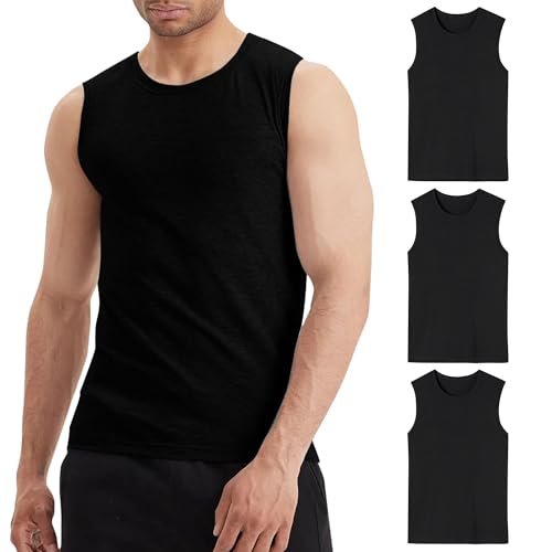 LiKing Unterhemd Herren Unterhemden Gym Tank Top Muskelshirts Unterziehshirt Baumwolle Achselshirts Sport Tanktop Männer 3 Pack Schwarz 2XL von LiKing