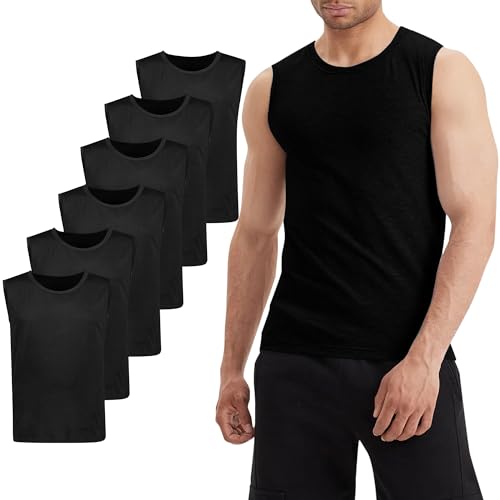 LiKing Unterhemd Herren Unterhemden Gym Tank Top Muskelshirts Unterziehshirt Baumwolle Achselshirts Sport Tanktop Männer 6 Pack Schwarz L von LiKing