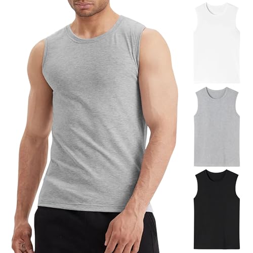 LiKing Unterhemd Herren Unterhemden Gym Tank Top Muskelshirts Unterziehshirt Baumwolle Achselshirts Sport Tanktop Männer 3 Pack Schwarz Weiß Grau S von LiKing